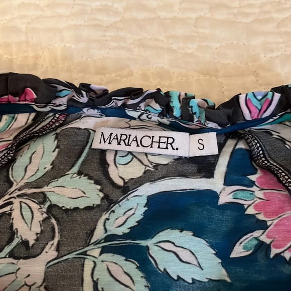 Maria Cher multicolored blouse short sleeve top ruffle sleeves small - Picture 2 of 5